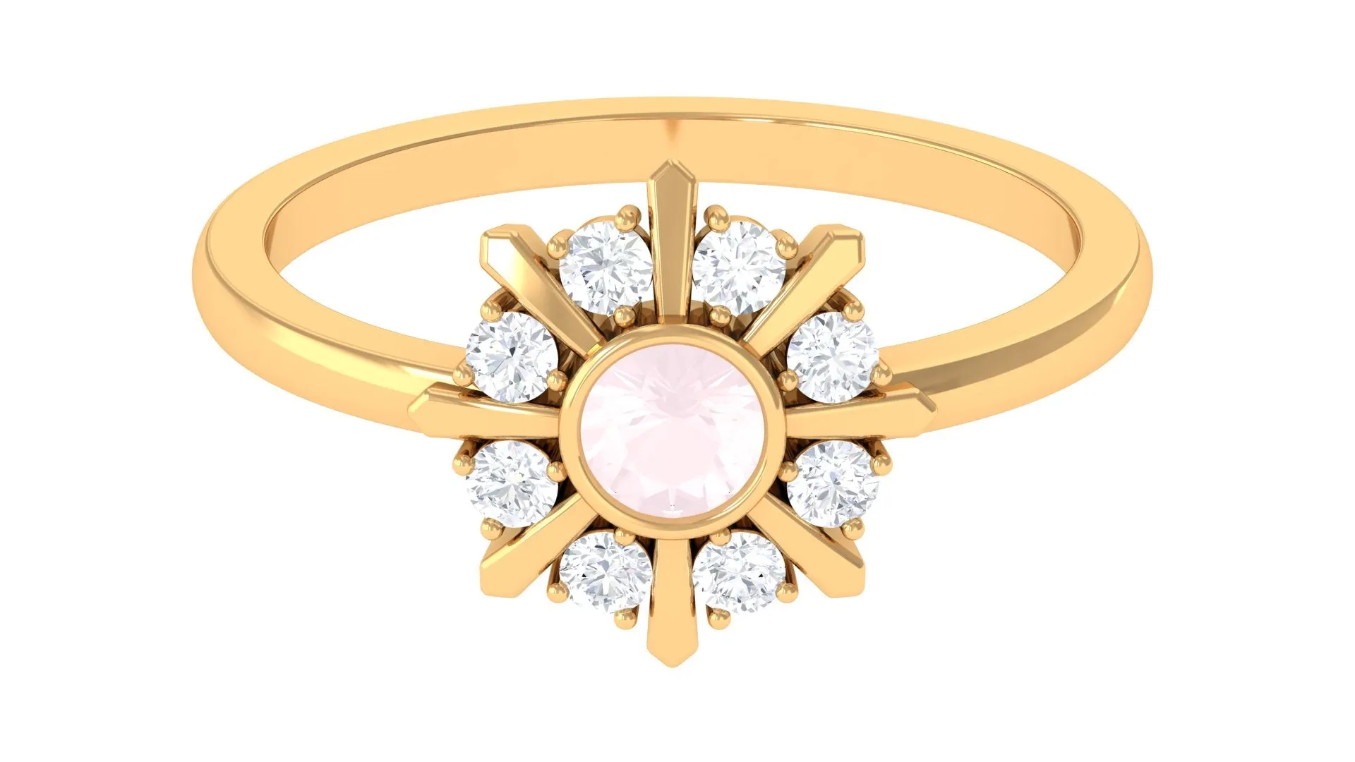 0.50 CT Real Rose Quartz Statement Ring with Diamond Stones