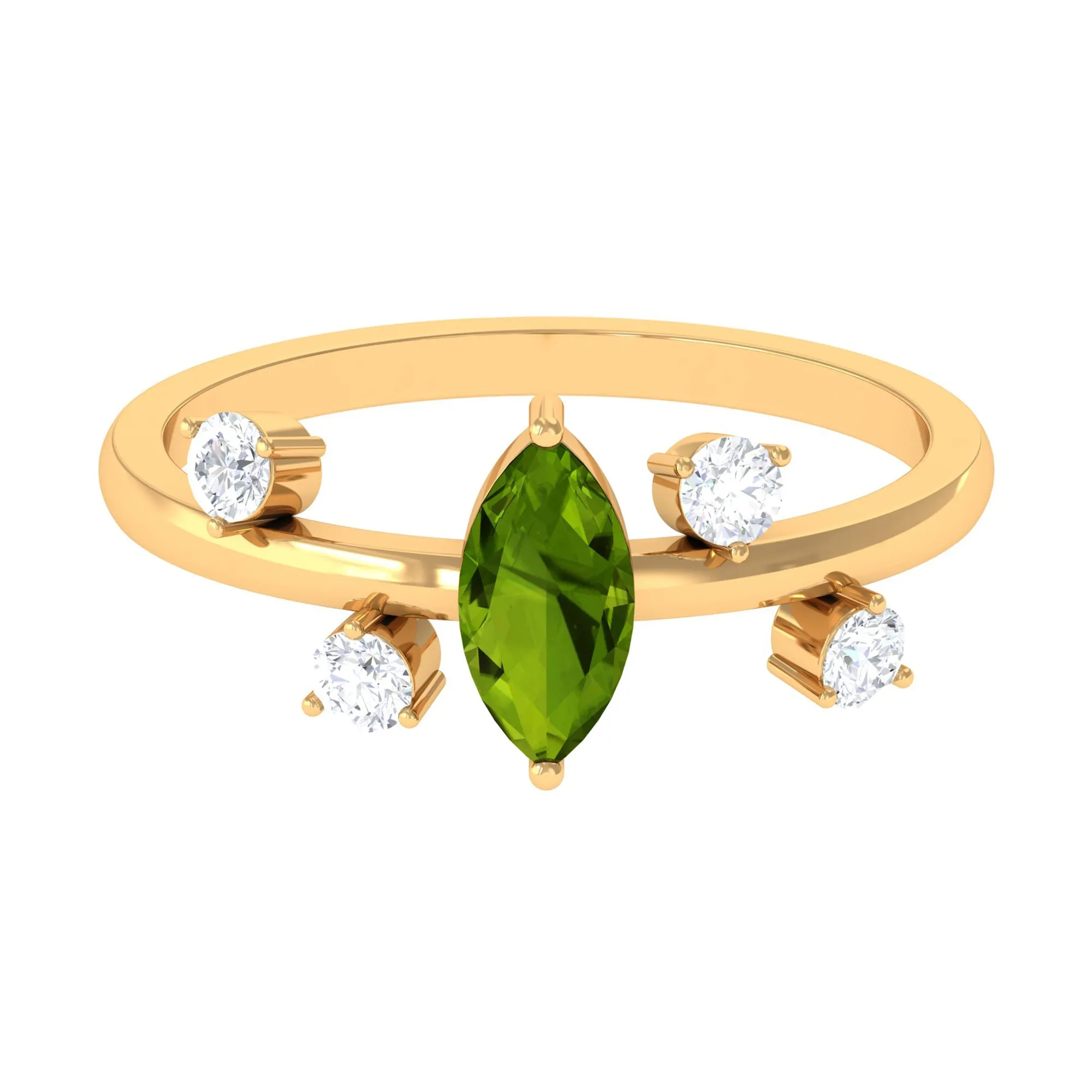 1 CT Marquise Cut Peridot Scatter Ring with Diamond Stones