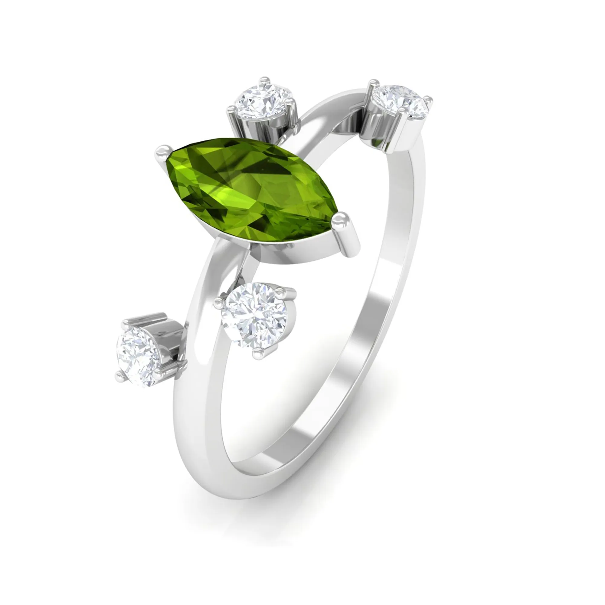 1 CT Marquise Cut Peridot Scatter Ring with Diamond Stones