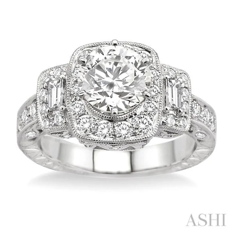 1 Ctw Diamond Semi-Mount Engagement Ring in 14K White Gold