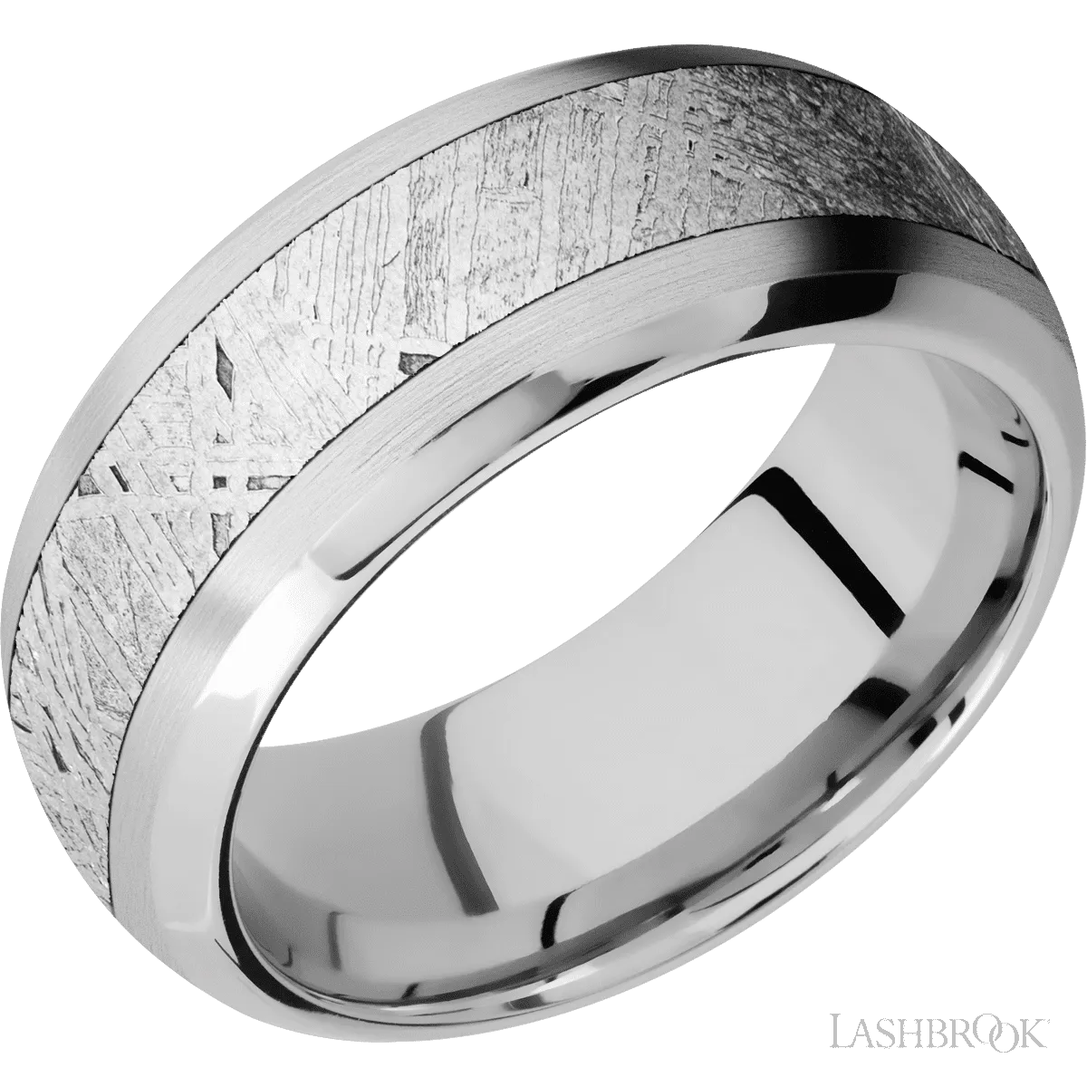 10K White Gold with Satin , Polish Finish and Meteorite Inlay - 9MM