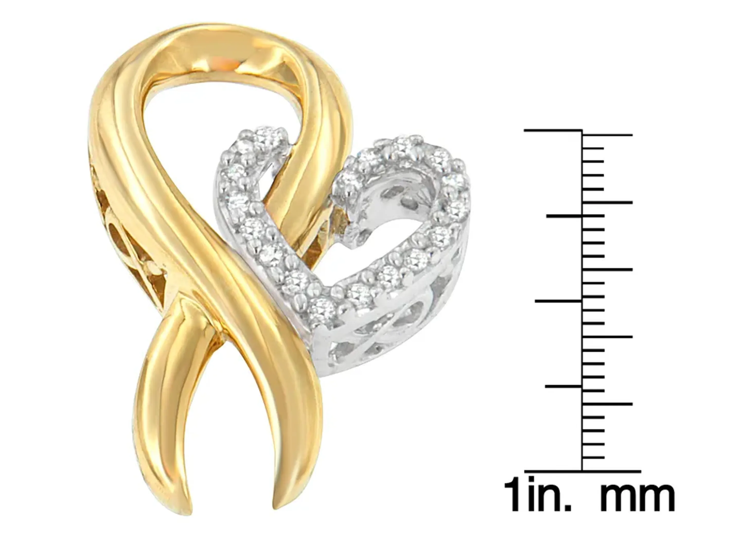 10K Yellow Gold and .925 Sterling Silver 1/10 cttw Diamond Heart Pendant Necklace (H-I, I1-I2)