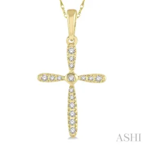 1/10 Ctw Cross Charm Round Cut Diamond Pendant in 10K Yellow Gold