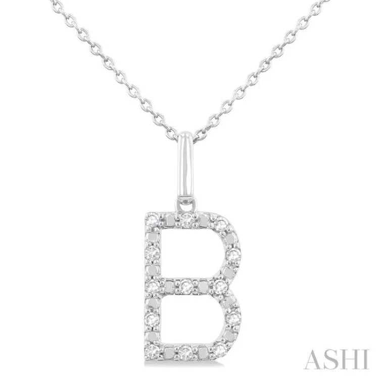 1/10 Ctw Initial 'B' Round Cut Diamond Fashion Pendant With Chain in Sterling Silver