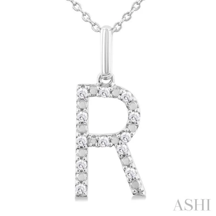 1/10 Ctw Initial 'R' Round Cut Diamond Fashion Pendant With Chain in Sterling Silver