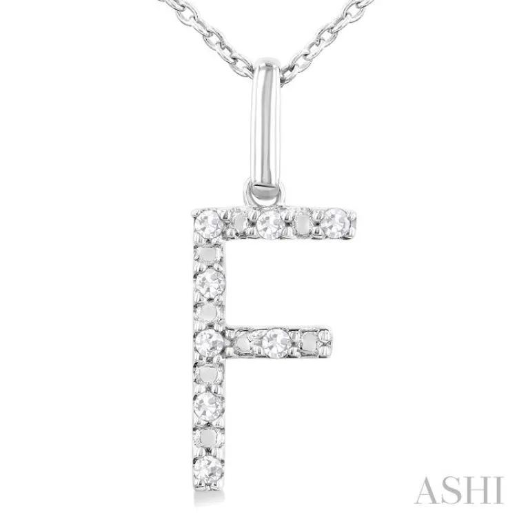 1/20 Ctw Initial 'F' Round Cut Diamond Fashion Pendant With Chain in Sterling Silver