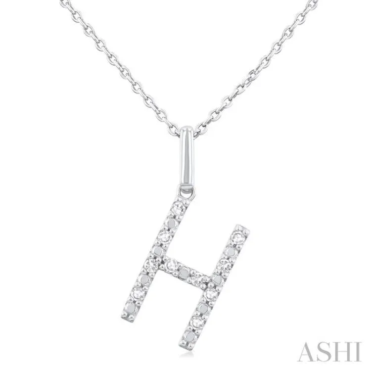 1/20 Ctw Initial 'H' Round Cut Diamond Fashion Pendant With Chain in Sterling Silver