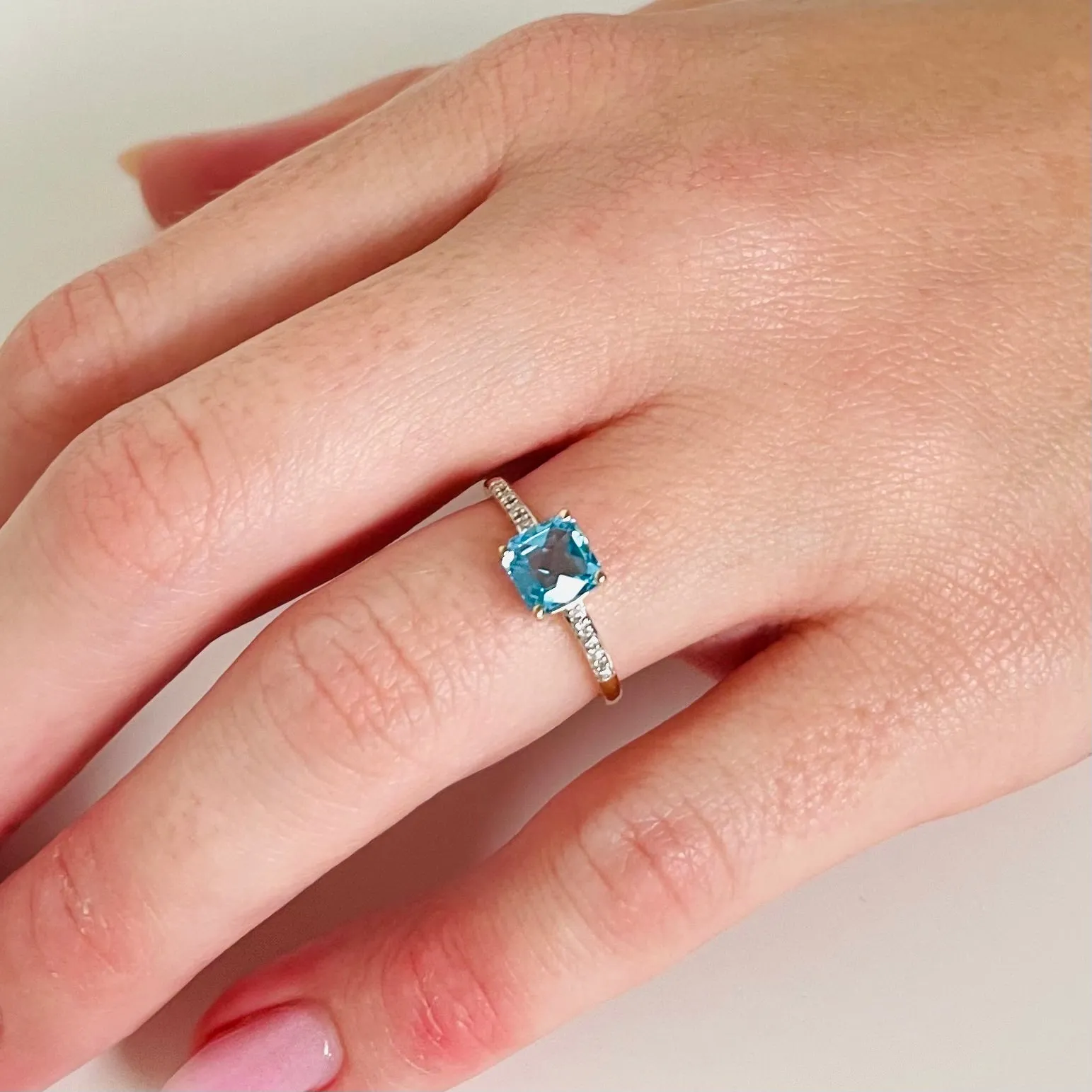 14K Blue Topaz & Diamond Ring