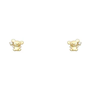 14K Gold CZ Cute Tiny Mouse Rat Stud Earrings