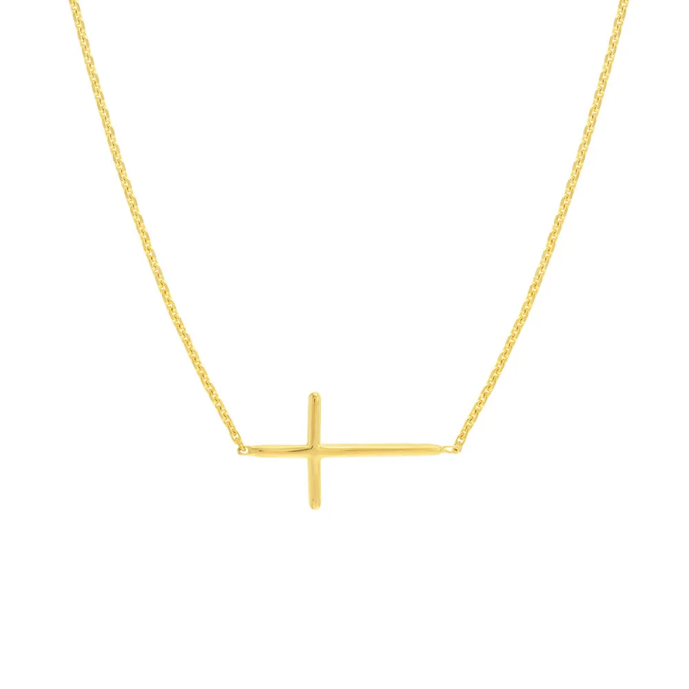 14k Gold Mini Sideways Cross Necklace