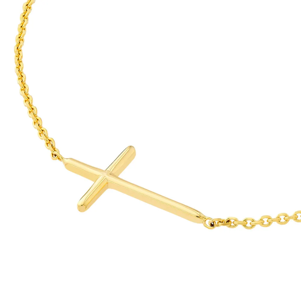 14k Gold Mini Sideways Cross Necklace