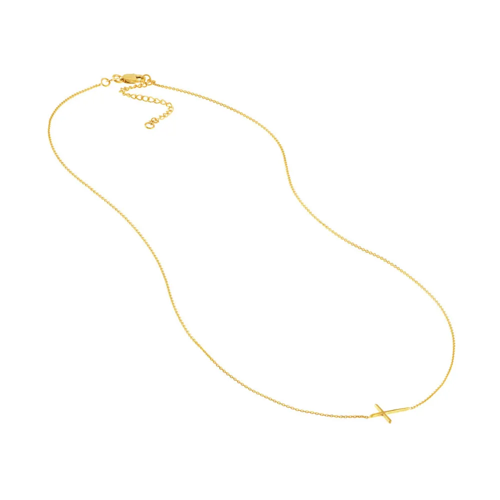 14k Gold Mini Sideways Cross Necklace