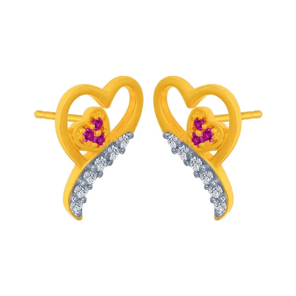 14k Heart Cantered  Earrings With Violet Stones