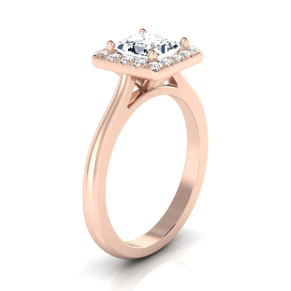 14K Rose Gold Princess Cut Diamond Classic Halo French Pave Engagement Ring -1/4ctw