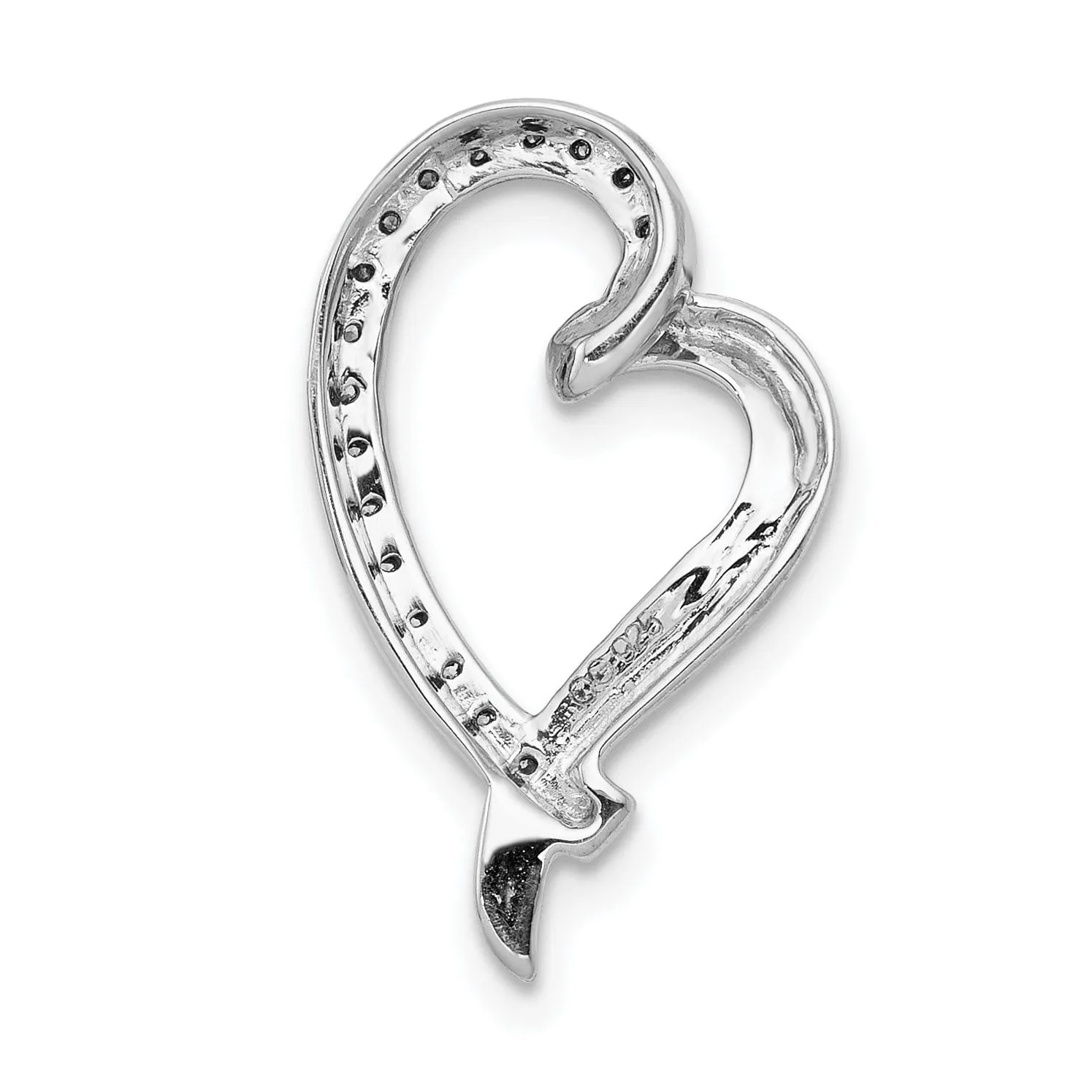 14k White Gold Polished Finish Open Back 1/10-CT Diamond Heart Sleek Design Chain Slide Pendant will not fit Omega Chain