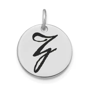 14k White Gold Polished Rhodium Black Epoxy Finish Letter Z Initial Disk Shape Charm Pendant