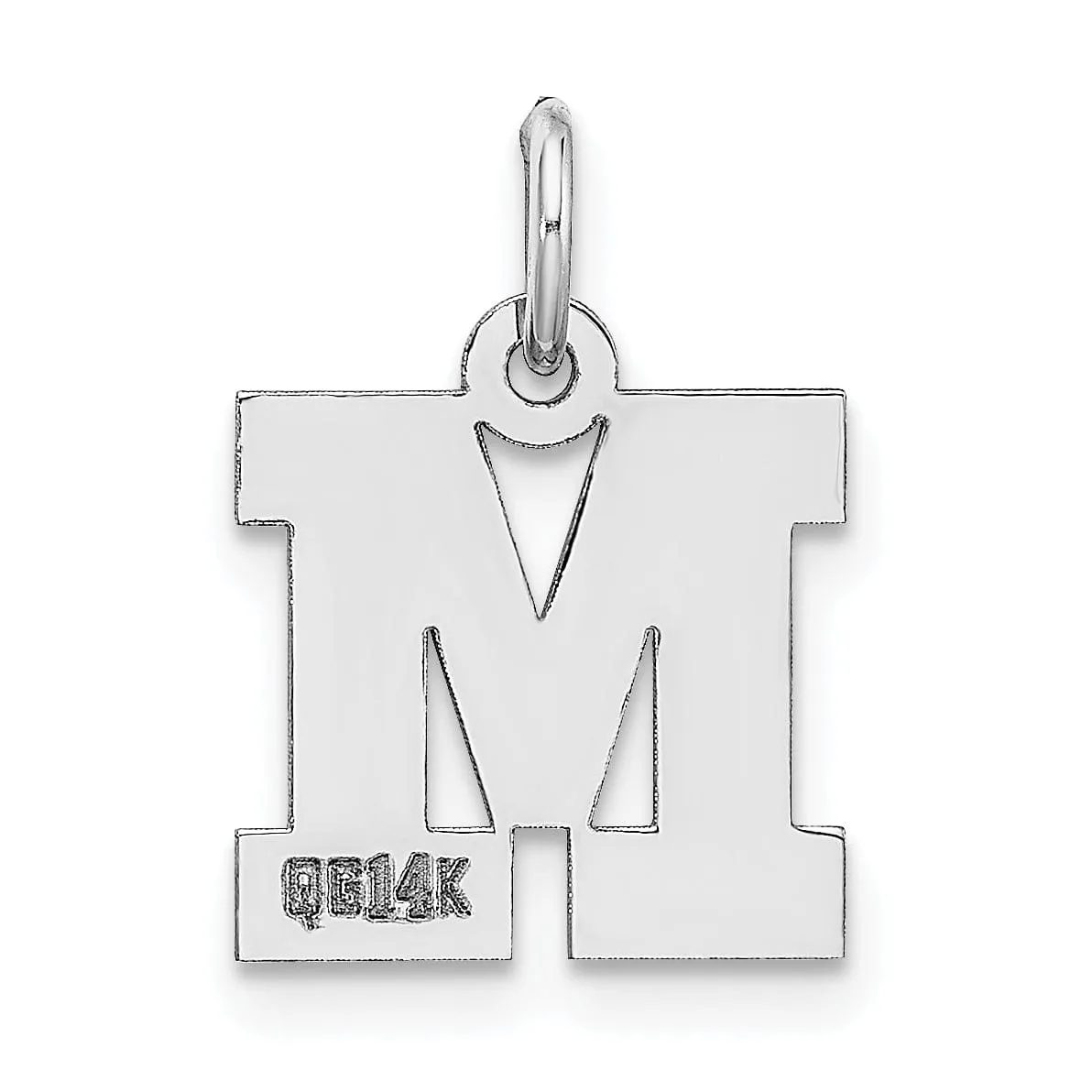 14k White Gold Small Block Design Letter M Initial Pendant