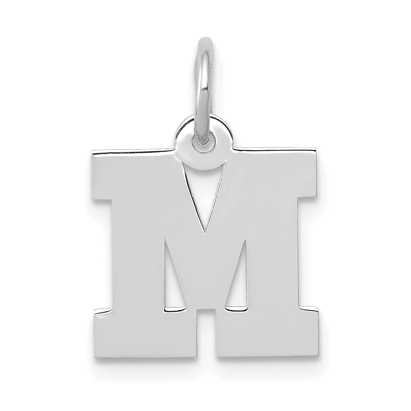 14k White Gold Small Block Design Letter M Initial Pendant