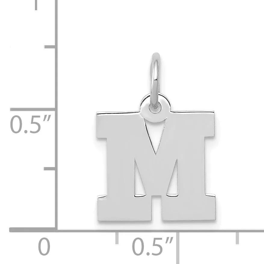 14k White Gold Small Block Design Letter M Initial Pendant