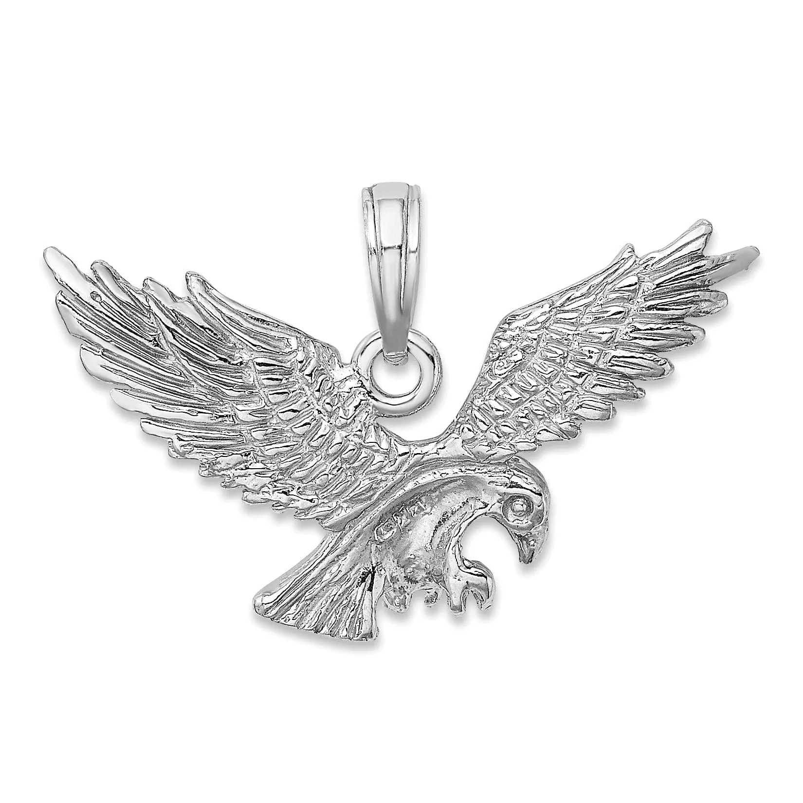 14k White Gold Textured Solid Polished Finish Eagle Landing Mens Charm Pendant