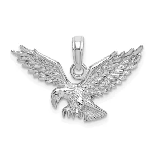 14k White Gold Textured Solid Polished Finish Eagle Landing Mens Charm Pendant