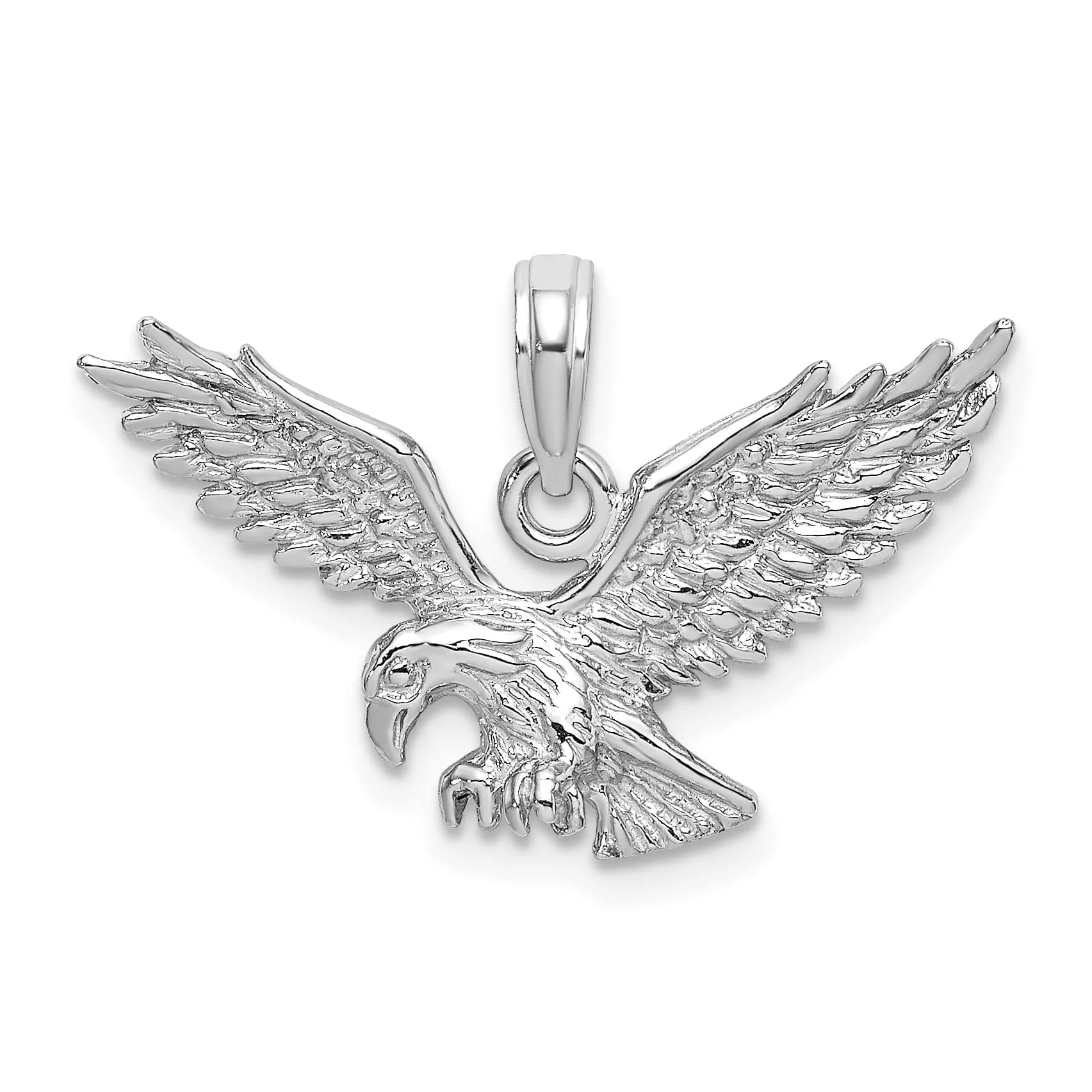 14k White Gold Textured Solid Polished Finish Eagle Landing Mens Charm Pendant