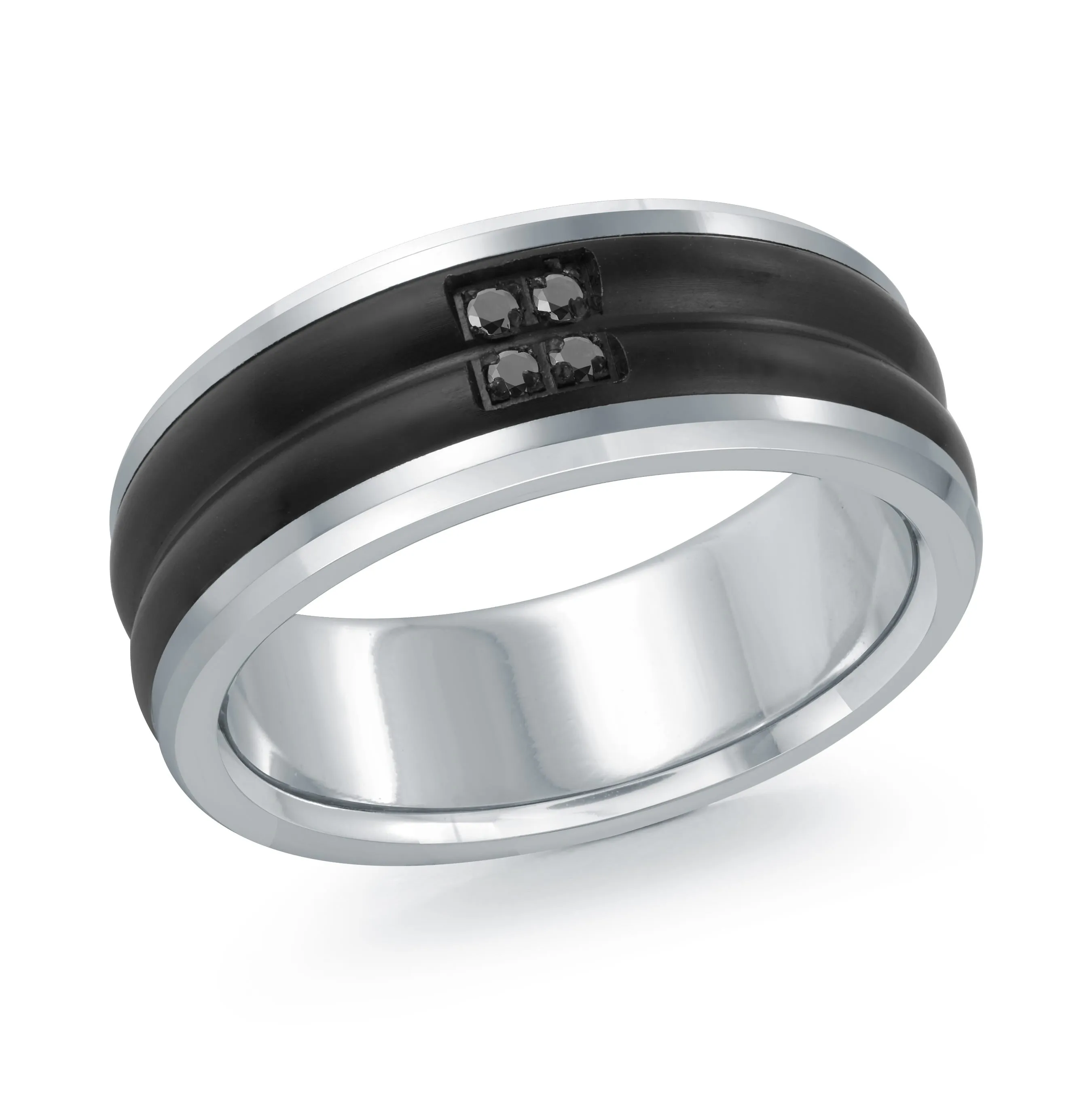 14K White Gold with Carbon Fiber Ring from the Titanium Collection by Malo - MRDTI-012-8WBD