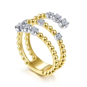 14K White-Yellow Gold Bujukan Ball and Diamond Open Bypass Wrap Ring - LR51746M45JJ