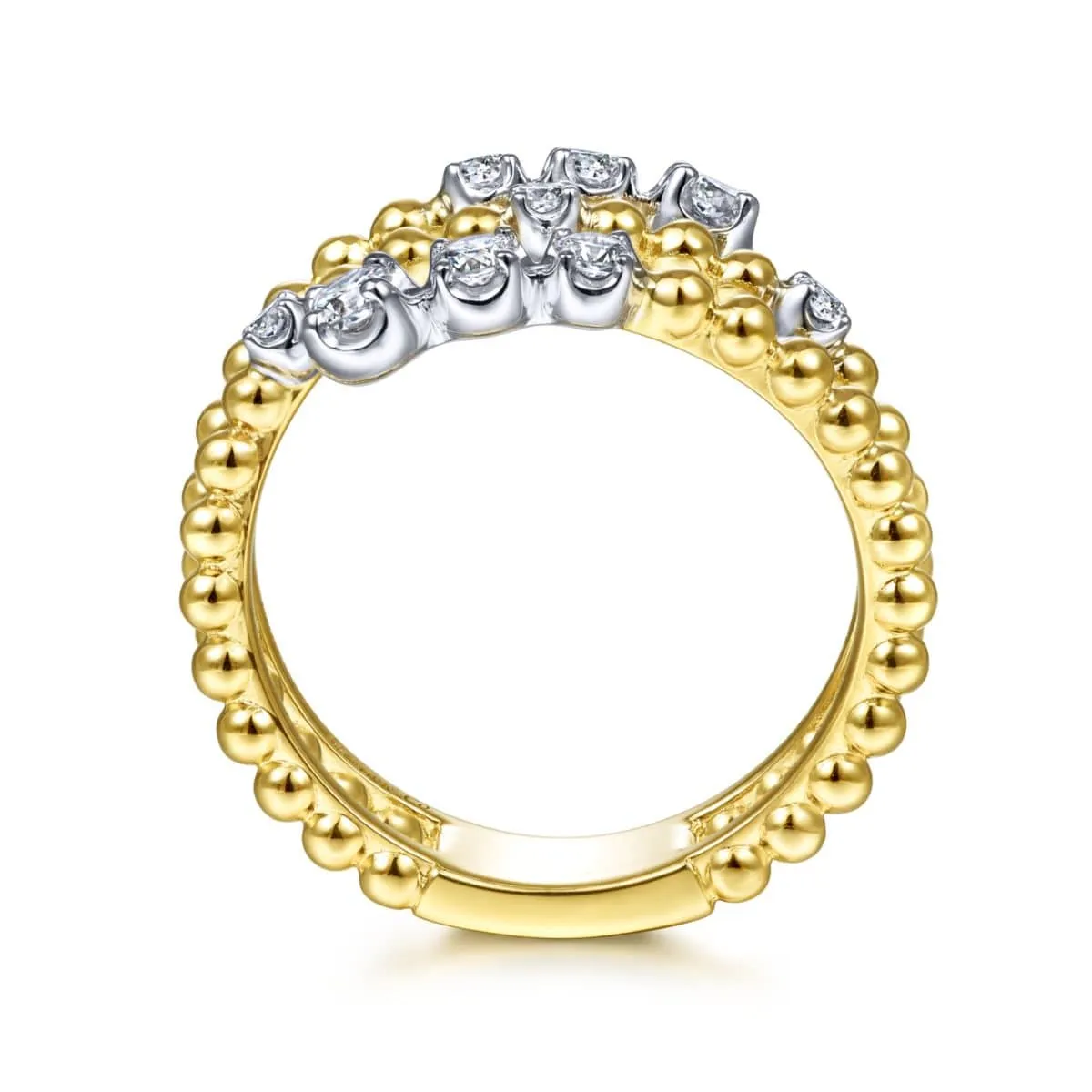 14K White-Yellow Gold Bujukan Ball and Diamond Open Bypass Wrap Ring - LR51746M45JJ