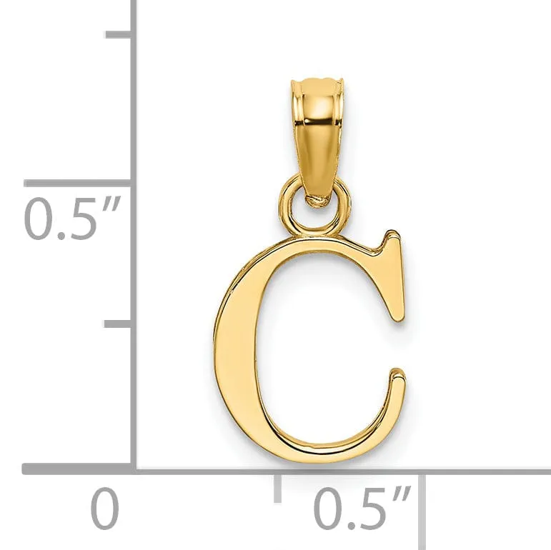 14K Yellow Gold Block Design Small Letter C Initial Charm Pendant