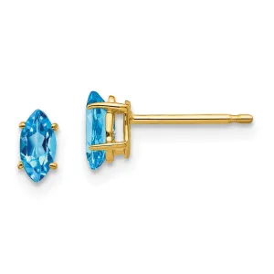 14k Yellow Gold Blue Topaz Diamond Marquise Stud E