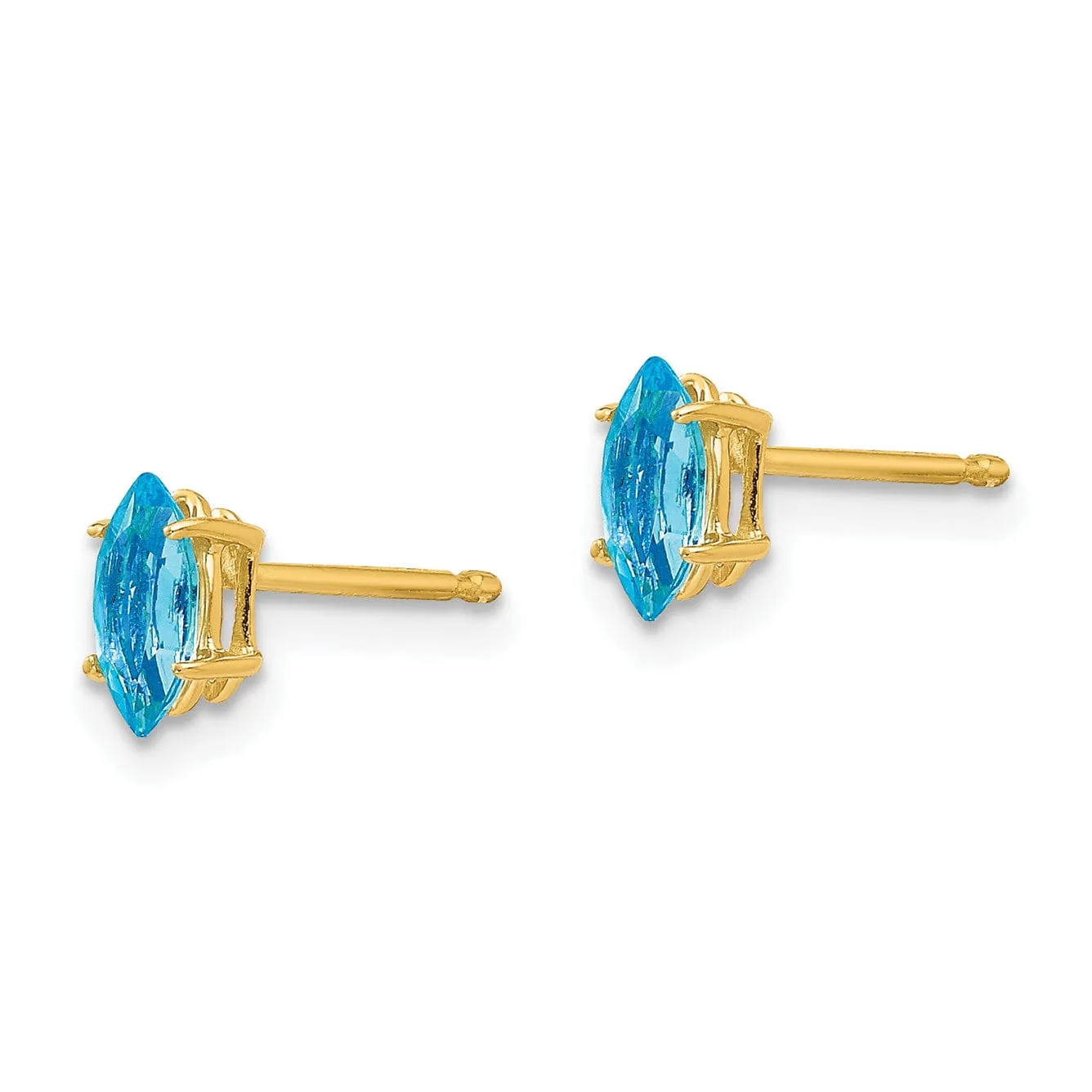 14k Yellow Gold Blue Topaz Diamond Marquise Stud E