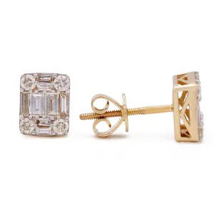 14K Yellow Gold Contemporary Square Shape Diamond Earrings