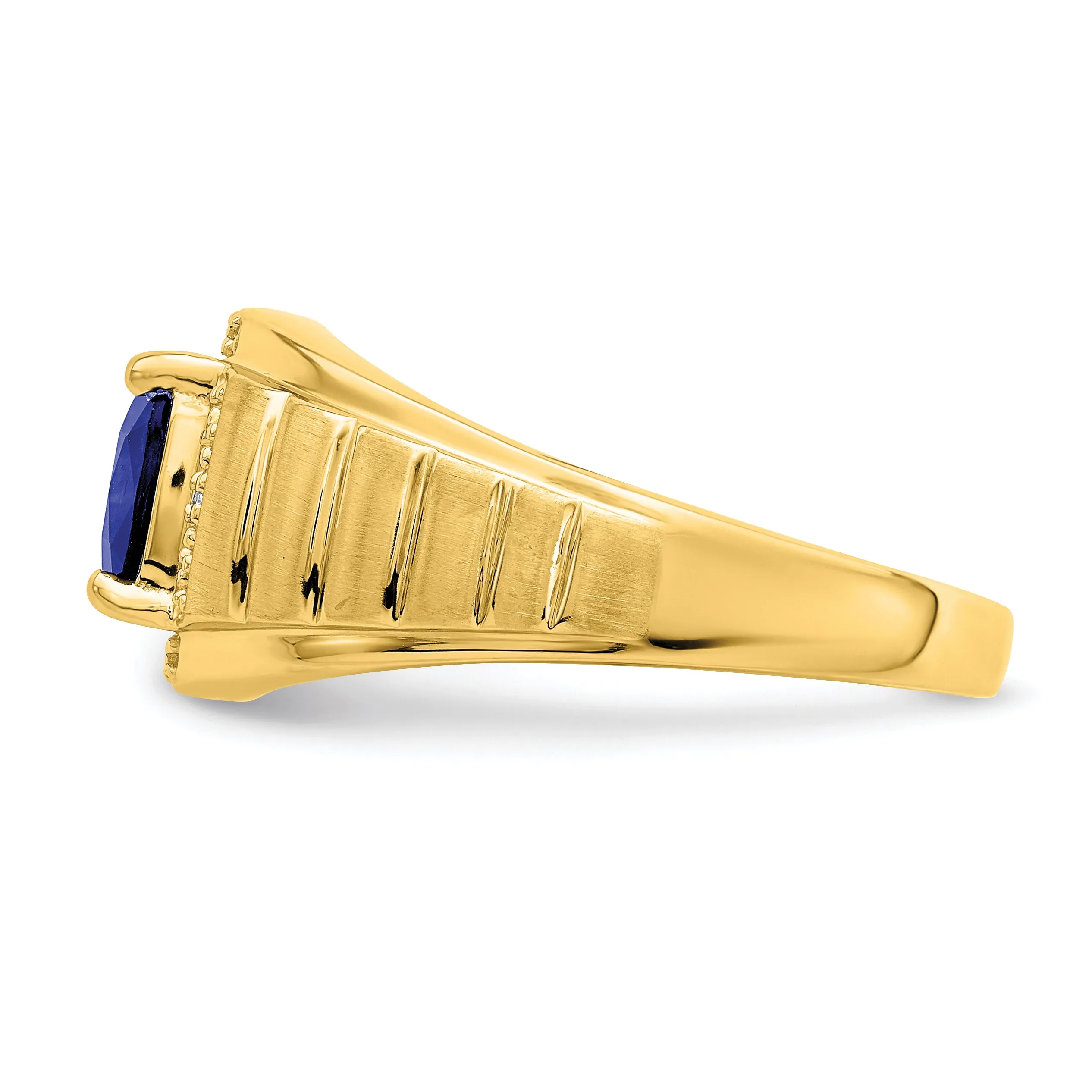 14k Yellow Gold Cushion Sapphire and Diamond Men's Ring