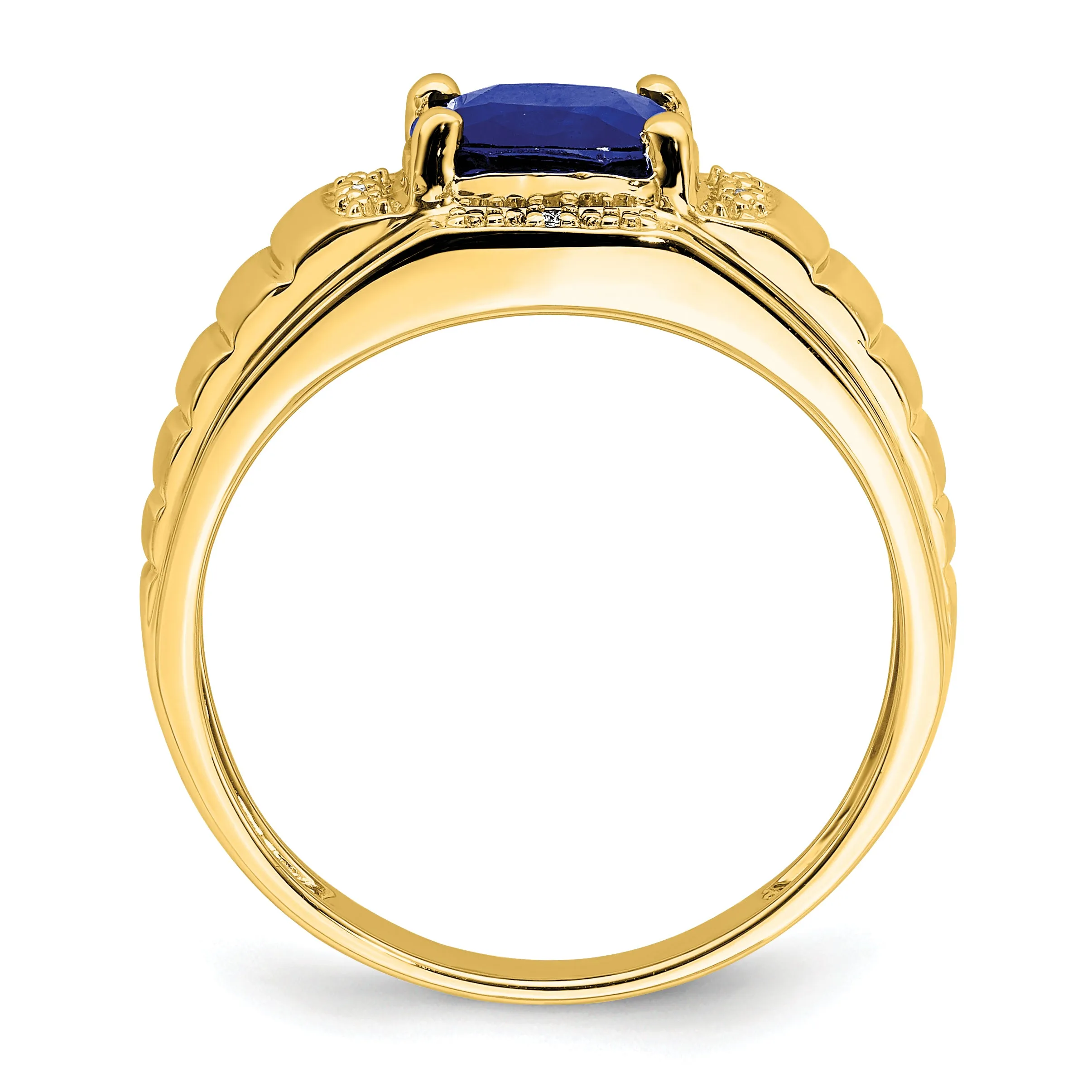 14k Yellow Gold Cushion Sapphire and Diamond Men's Ring