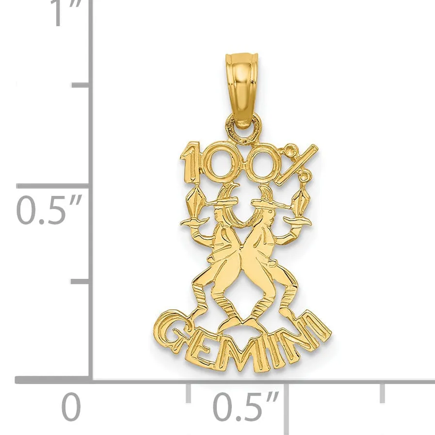 14K Yellow Gold Polished Textured Finish 100% Zodiac GEMINI Charm Pendant