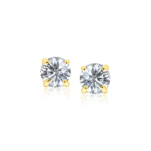 14k Yellow Gold Stud Earrings with White Hue Faceted Cubic Zirconia by Avera Group