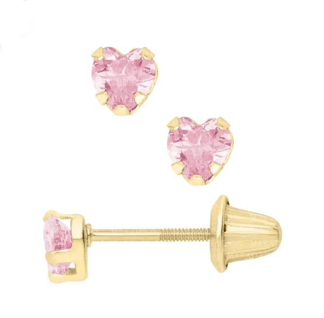 14KY Pink Cubic Zirconia Heart Earrings