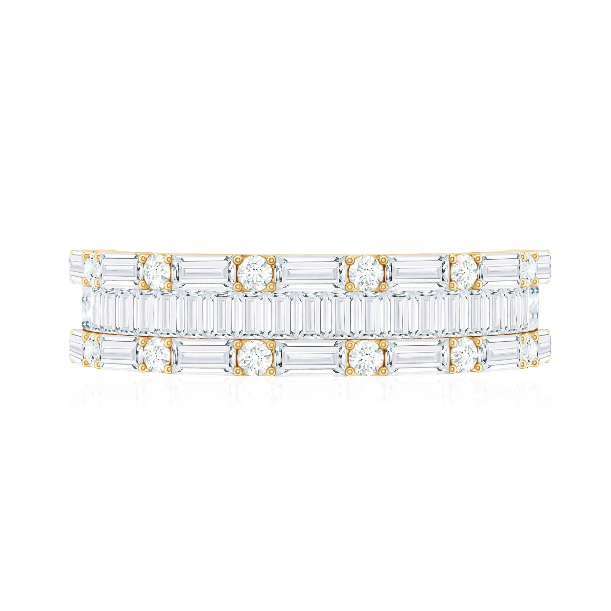 1.75 CT Baguette and Round Zircon Wedding Band in Gold