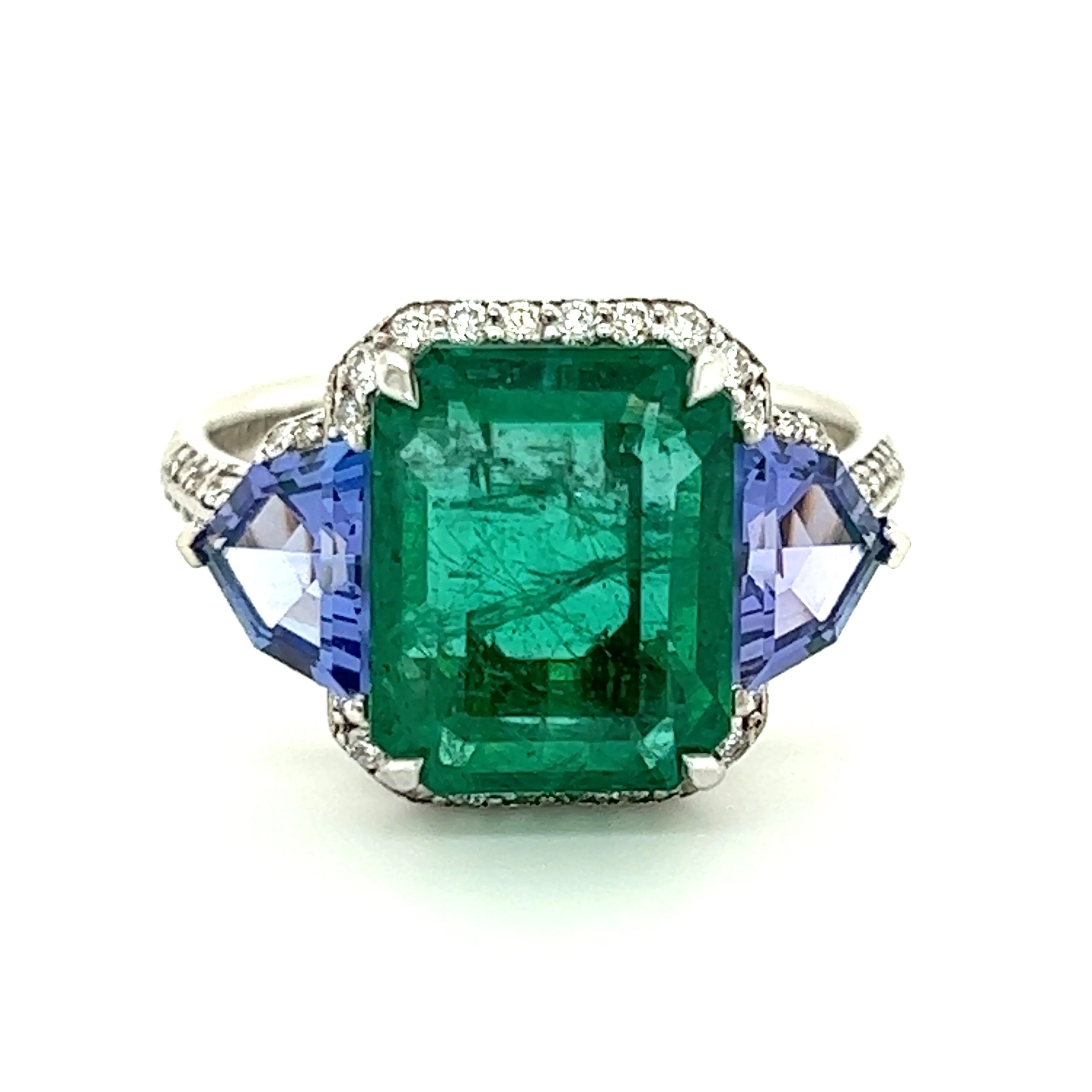 18ct Gold Natural Emerald Tanzanite & Diamond Ring