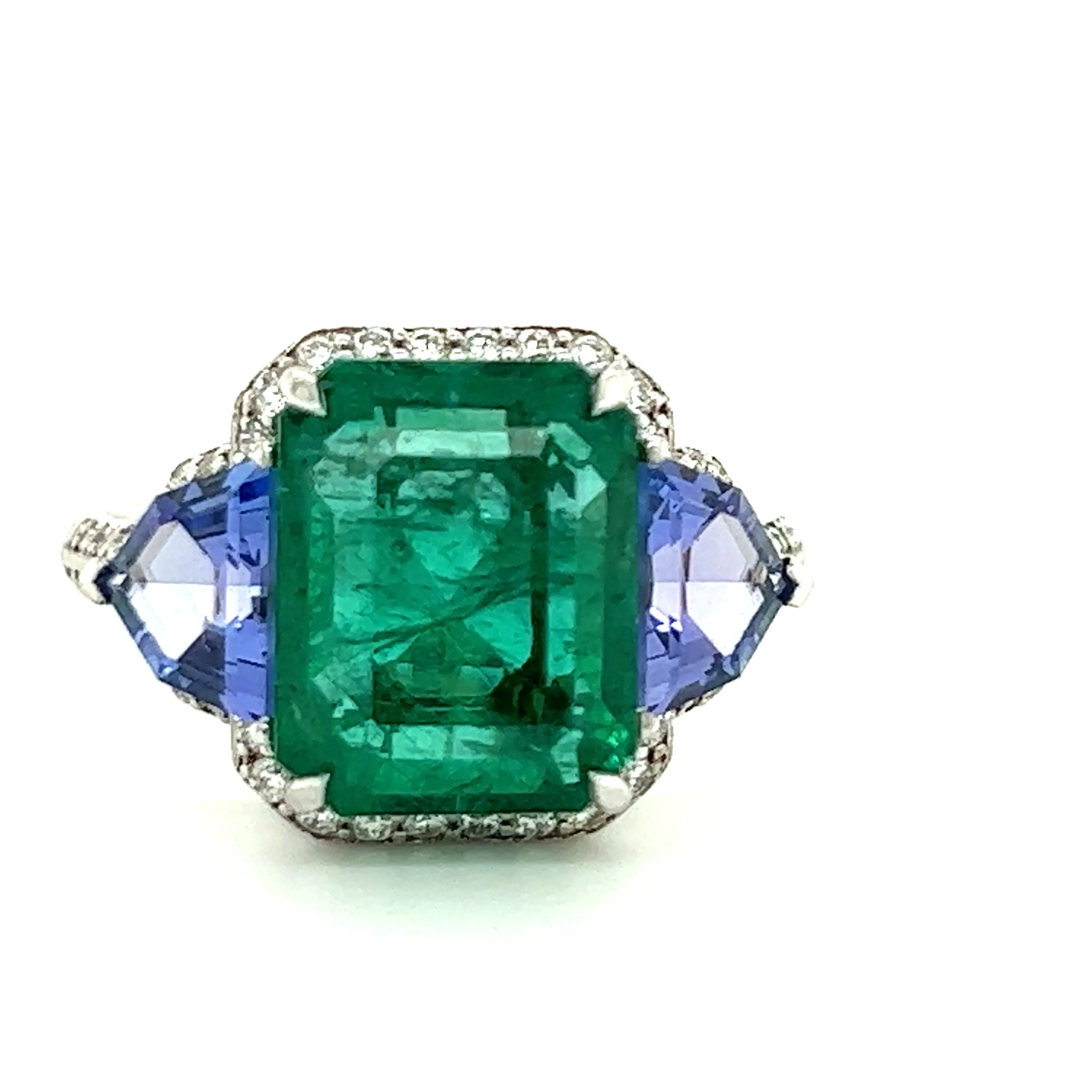 18ct Gold Natural Emerald Tanzanite & Diamond Ring