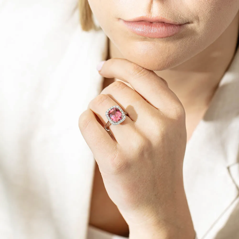 18ct White Gold Pink Tourmaline & Diamond Ring