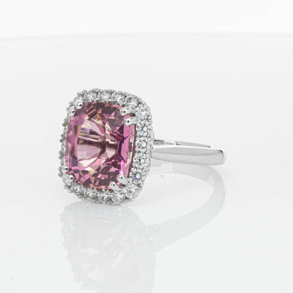 18ct White Gold Pink Tourmaline & Diamond Ring