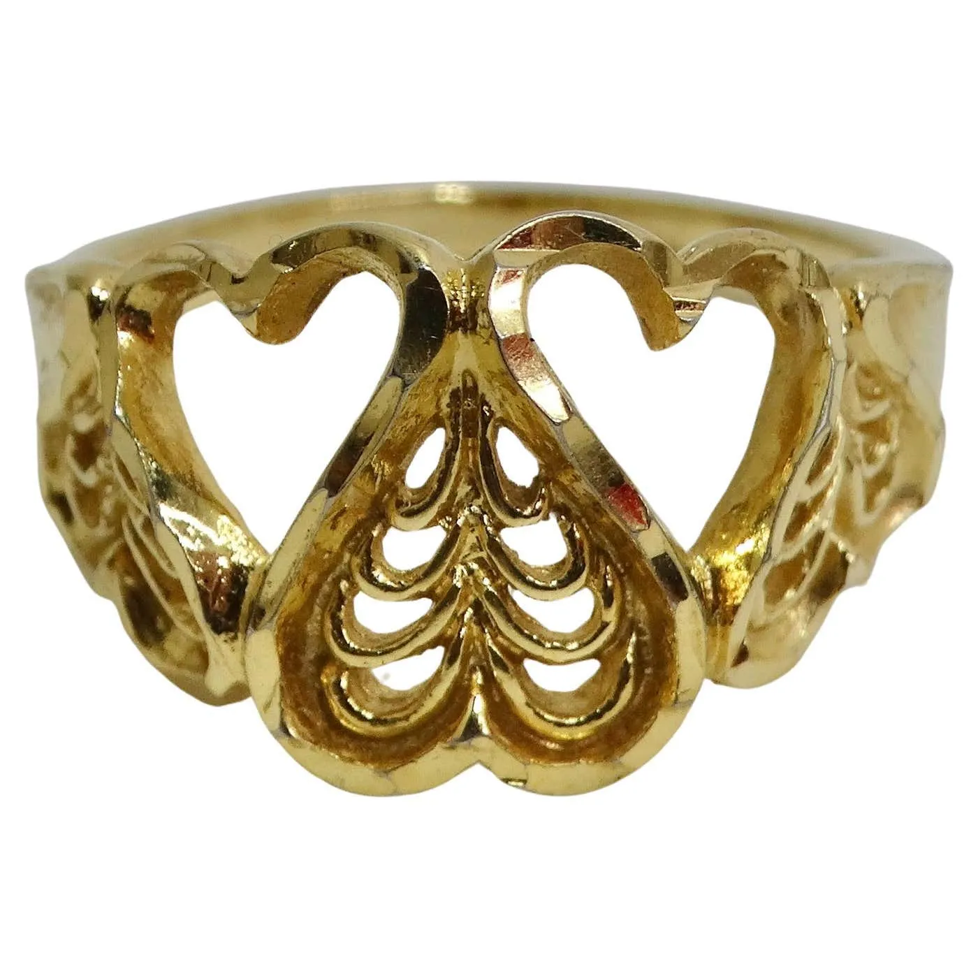 18K Gold Plated 1970s Hearts Ring