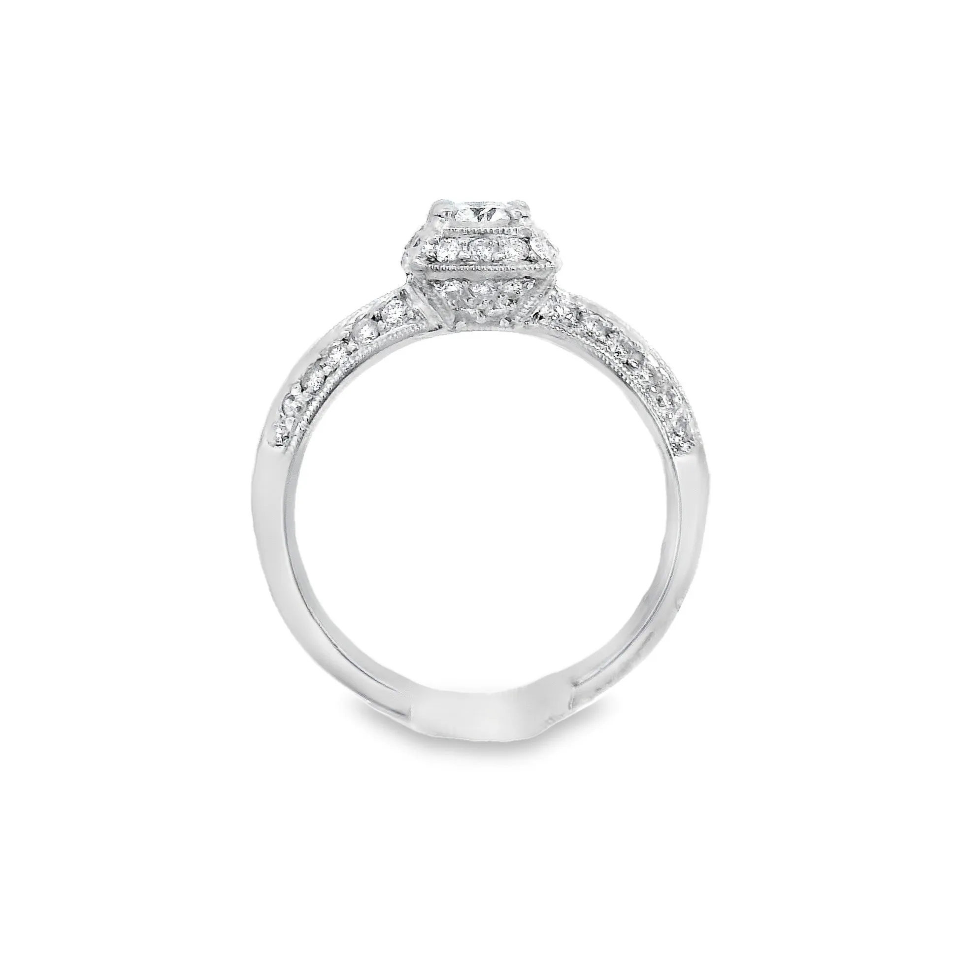 18K White Round Diamond 0.50Ct Halo Engagement Ring