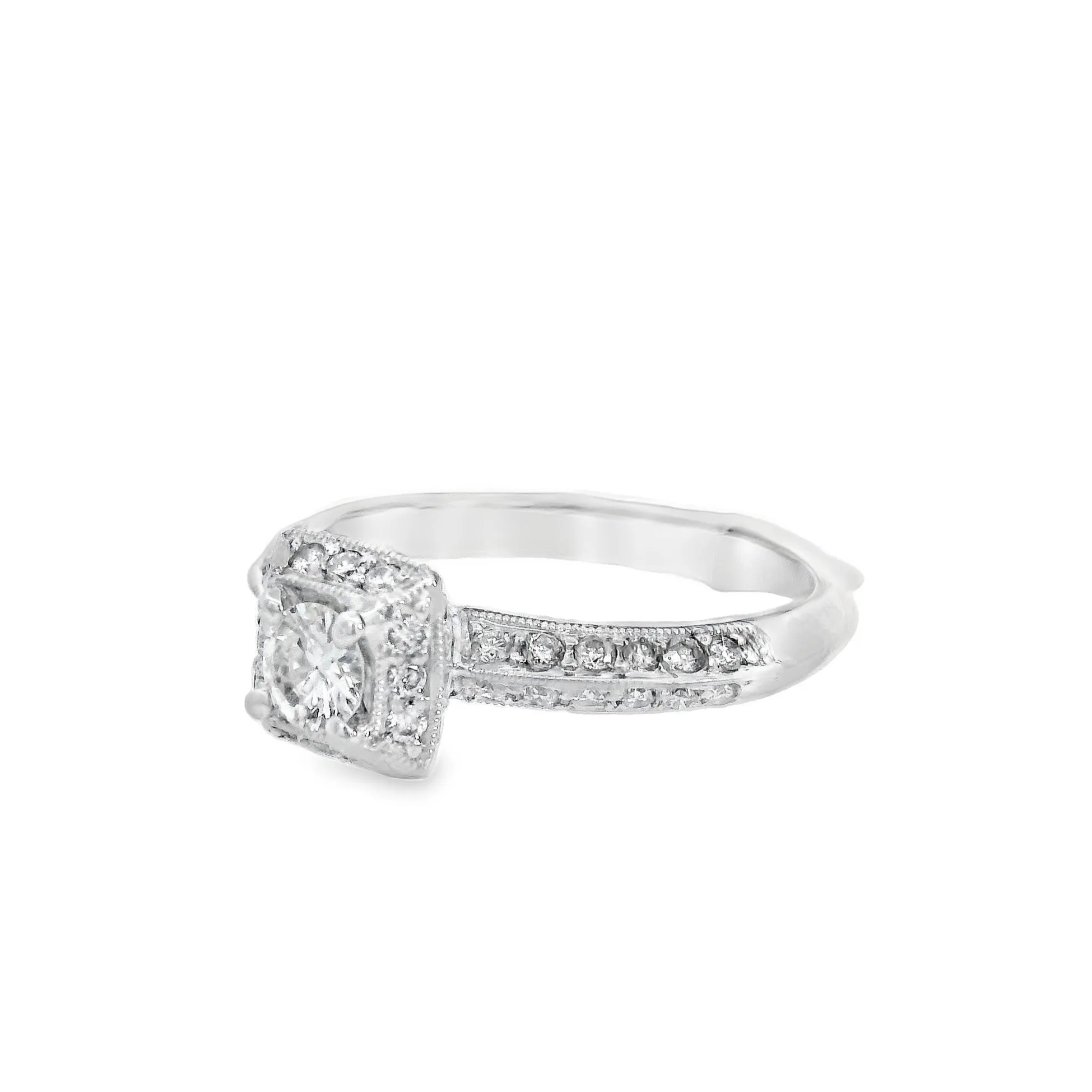 18K White Round Diamond 0.50Ct Halo Engagement Ring