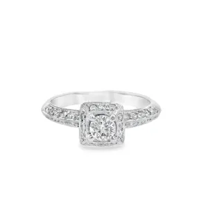 18K White Round Diamond 0.50Ct Halo Engagement Ring