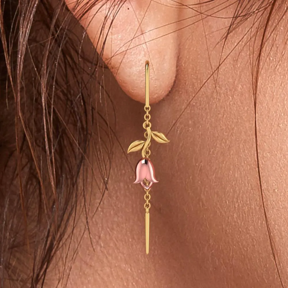 18k Yellow With Leafy Style Gold Earrings