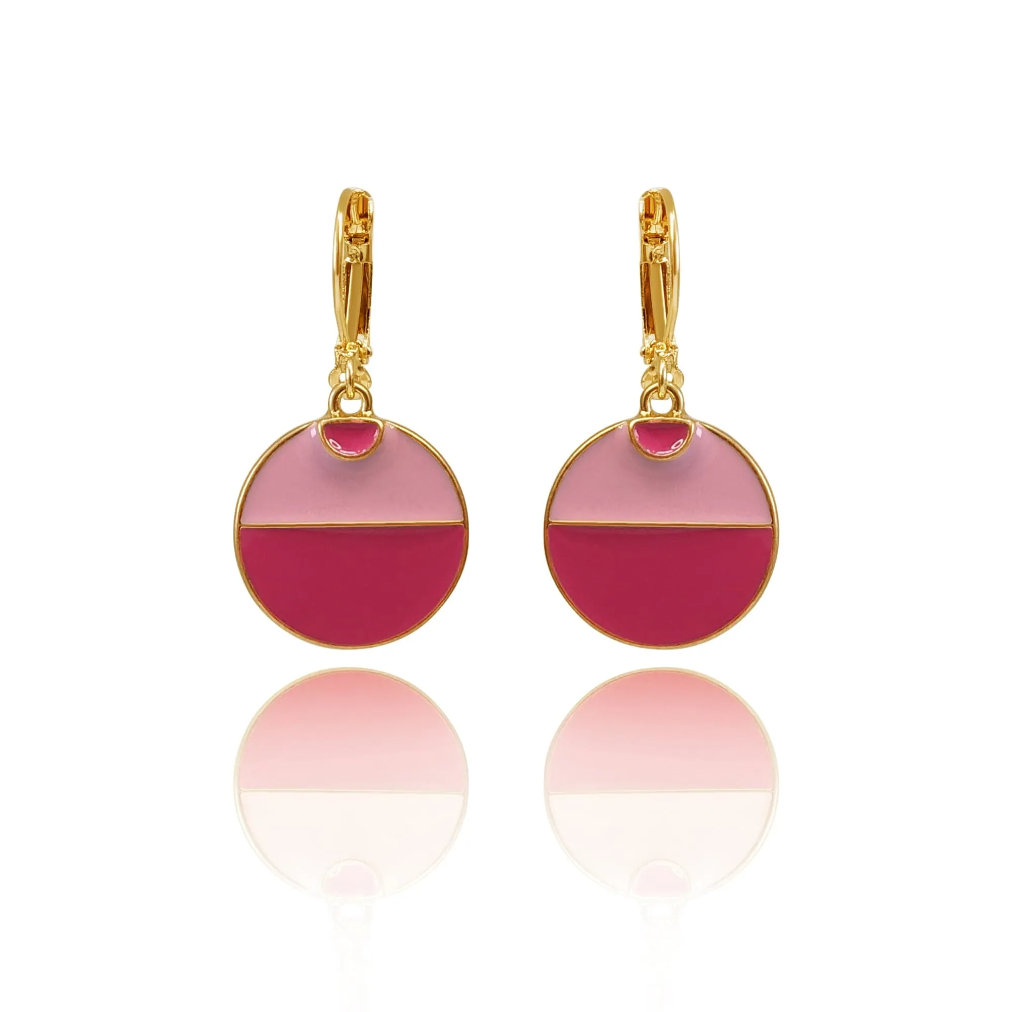 1950s Two Tone Pink Disc Drop Earrings: Pink Enamel Earrings