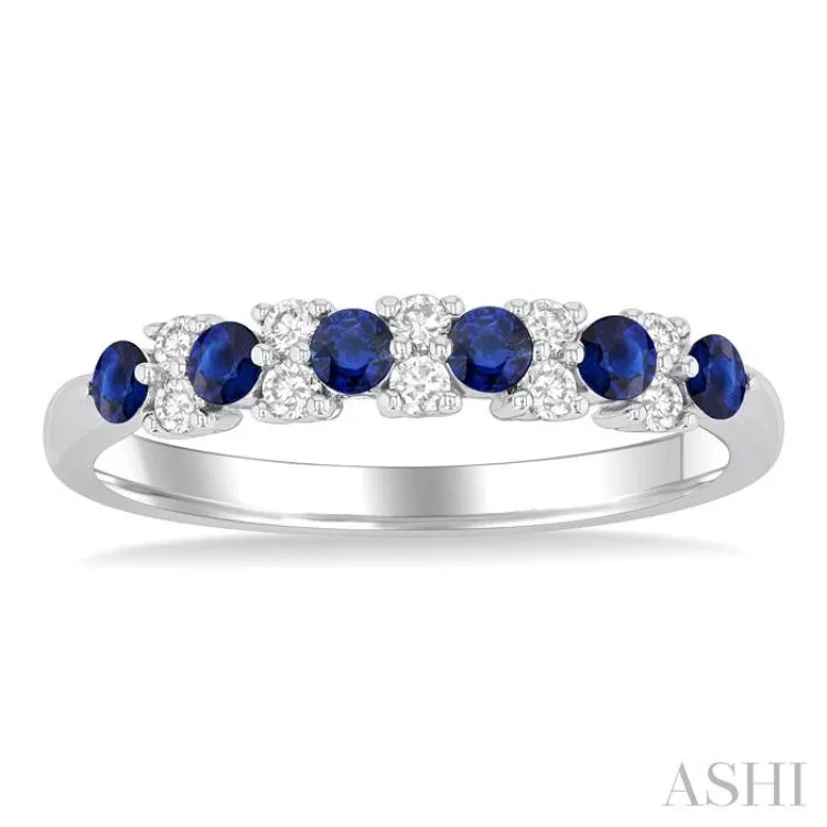 2.3MM Sapphire and 1/5 ctw Round Cut Diamond Precious Band in 14K White Gold